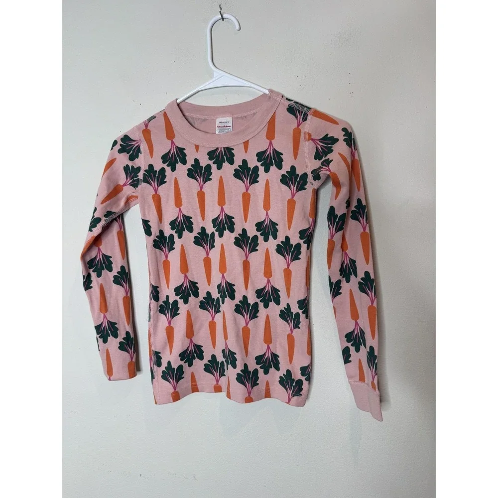 Hanna Andersson Pajama‎ Top Kids 10 Pink Carrot Print Organic Cotton Long Sleeve